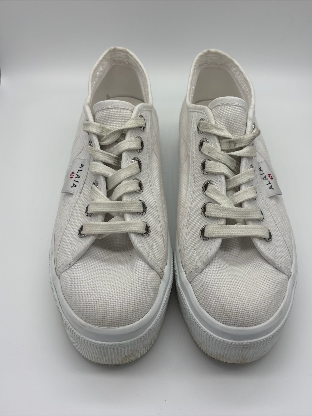 Alaïa Superga Collaboration White Canvas Platform Sneakers Size 7.5